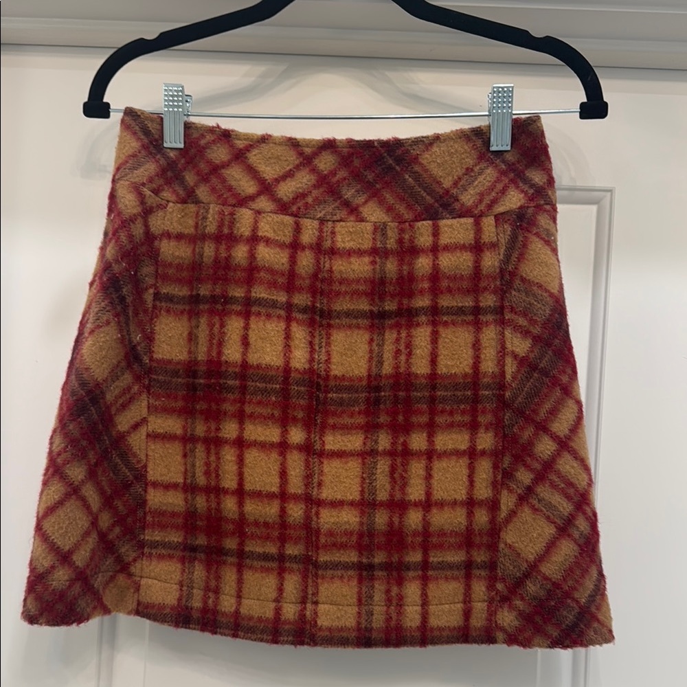 Plaid Wool Skirt in Red and Tan